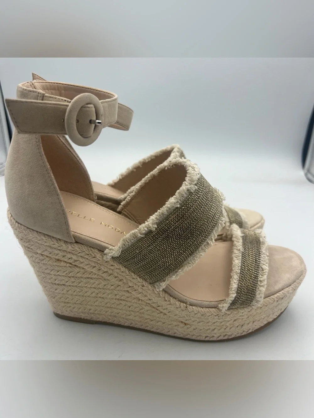 Pelle Moda Espadrille Suede Platform Wedge Sandals Woven Straps  Size 8.5M NEW